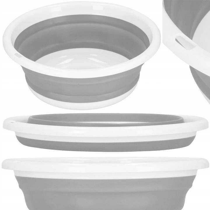 Lighean Pliabil Din Silicon LEWER®️, 9L, Rotund, Compact, Anti-alunecare, Rezistenta La Temperaturi Ridicate, Design Ergonomic, Usor De Curatat, Potrivit Pentru Baie, Universal, Plastic / Silicon, ⌀37 cm, Gri - Alb
