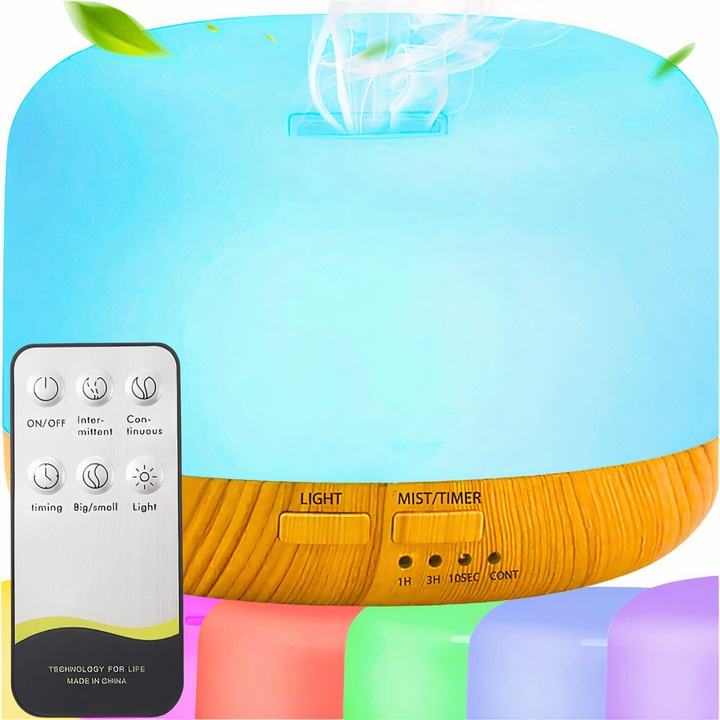 Alsó párásító, mini, aromaterápia, RGB, 300 ml, készlet USB kábellel és pilottal