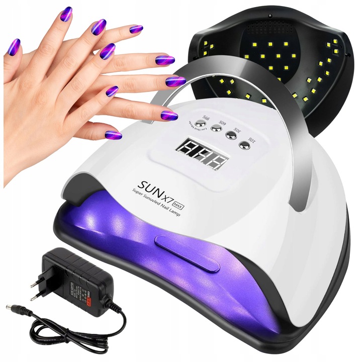 UV LED лампа за нокти, Lewer, модел SUN X7 MAX, 220W, бяла, 23x21x9.5cm