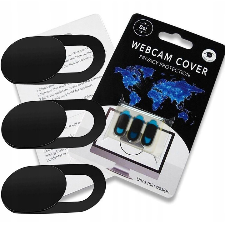 Set 3 accesorii de acoperire pentru camera laptop, Lewer, design modern, 0.75mm
