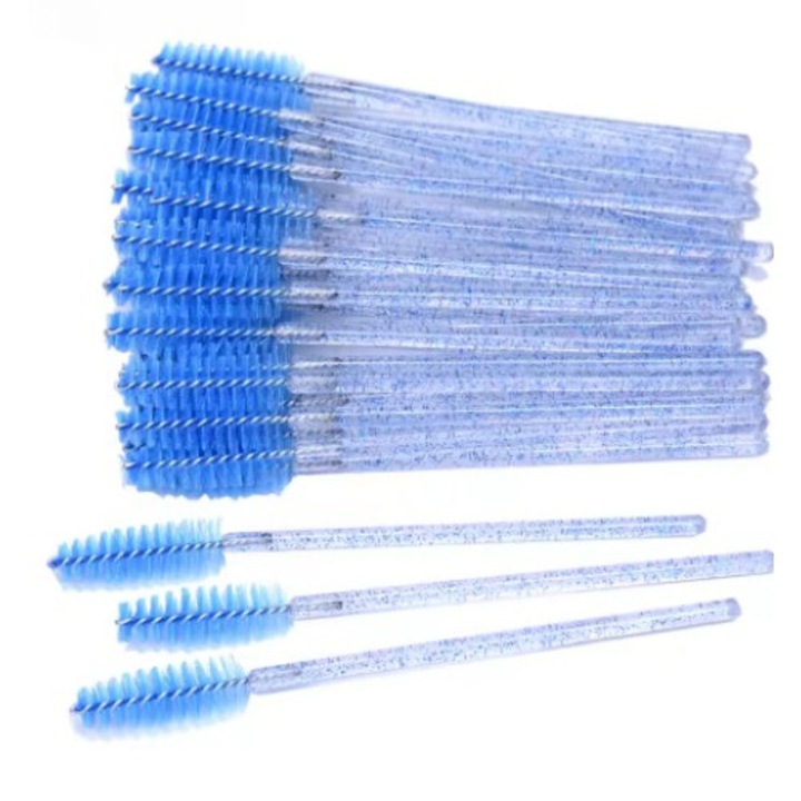 Set 50 perii pentru gene/sprancene Lewer, de unica folosinta, din nylon, 10cm, albastru