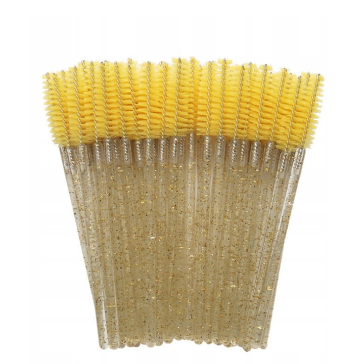 50 darabos nejlon szempilla ecset készlet, Lewer, 10 cm x 26 mm, sárga