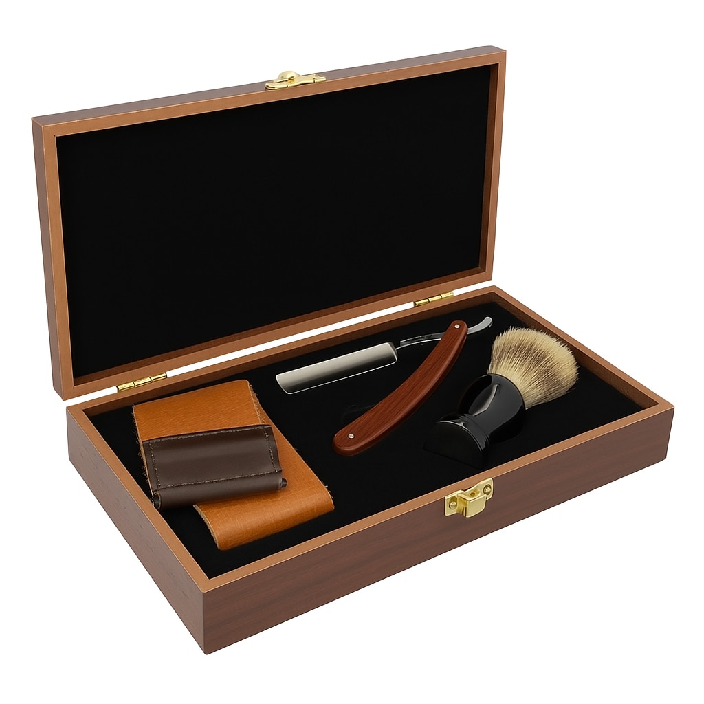 Set Barbierit Set De Barbierit Clasic, LEWER, Brici Otel Inoxidabil, Pensula, Curea ...