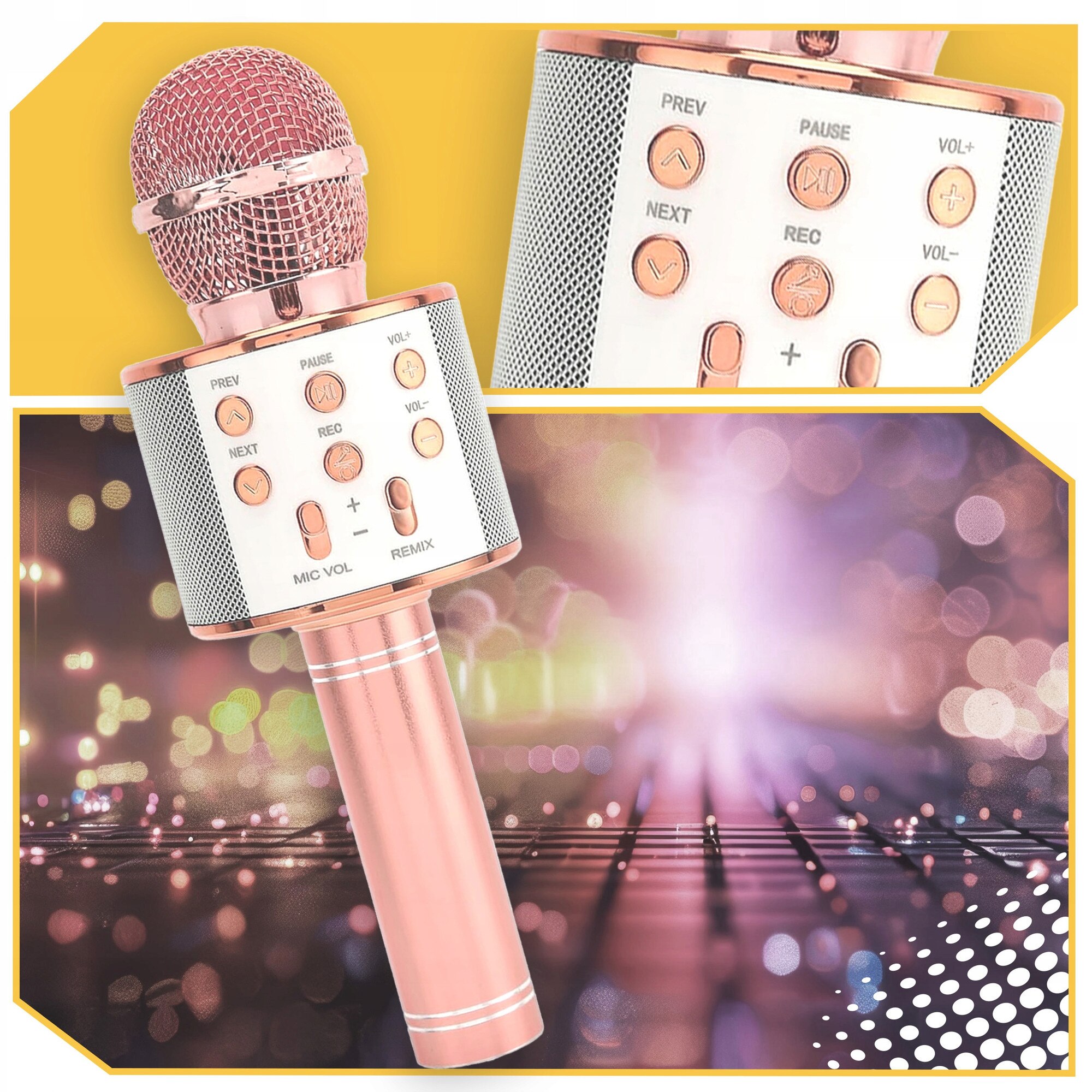 Microfon karaoke pentru copii, Lewer, roz, Bluetooth, 7,5x7,5x23cm ...