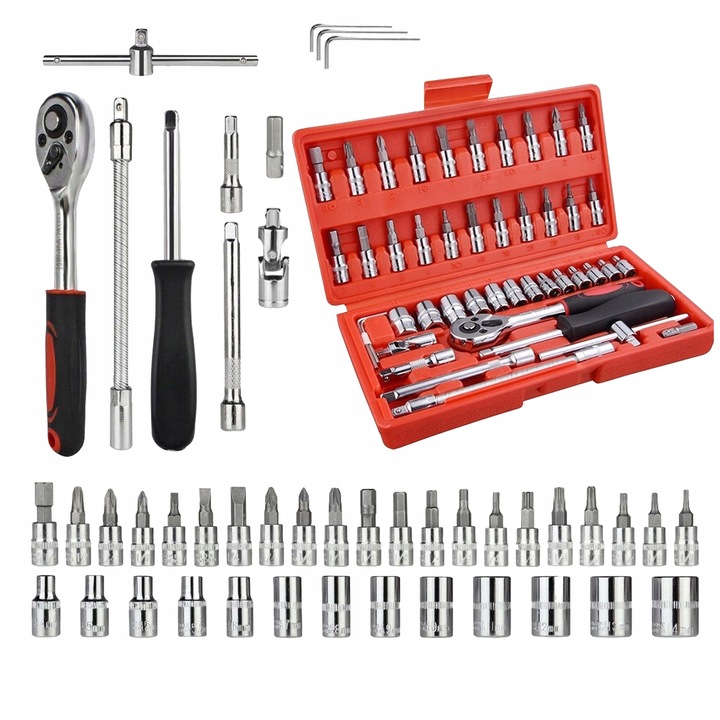 Set chei cu biti, Lewer, 46 elemente, inclusiv TORX, dimensiuni etui 24x12,5x4,5cm