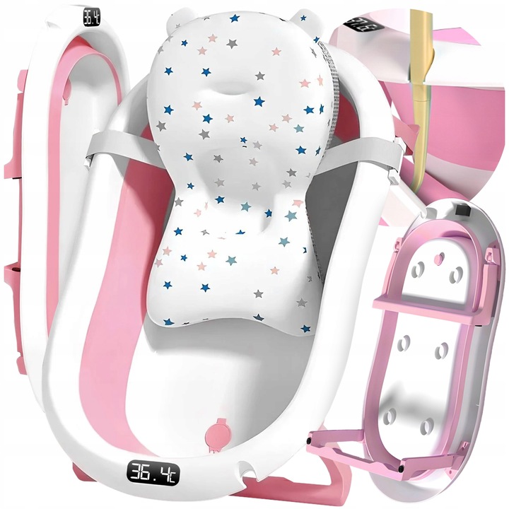 Бебешка вана Lewer, С термометър и възглавница, 80x52x20см, Сгъваема