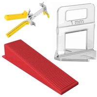 Set 500 Clipsuri LEWER®️ 1.0 mm Pentru Placi Ceramice Cu Grosime Intre 3 -12 mm, Dimensiune Rost 1.0mm Si 100 Pene LEWER®️, Refolosibile, Universale Pentru Clipsurile, Cleste Metalic Pentru Asamblare Mai Rapida, Sistem De Nivelare, Transparent / Rosu