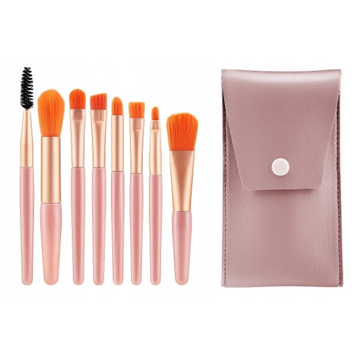 Set de Pensule Profesionale pentru Machiaj Lewer, 8 buc, cu Etui, Multicolor