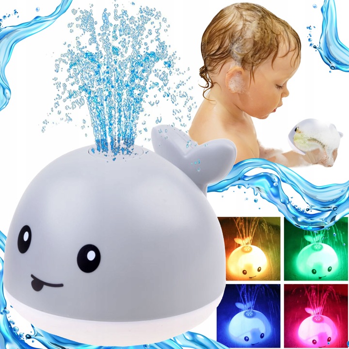 Fürdőjáték, Lewer, bálna alakú szökőkút, szürke, 13,5x13,5x13,5cm