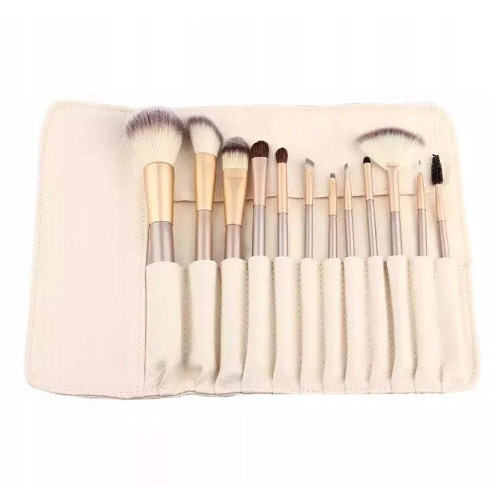 Set pensule profesionale Lewer, 12 bucati, sintetic, etui, 20cm, culoare inchisa
