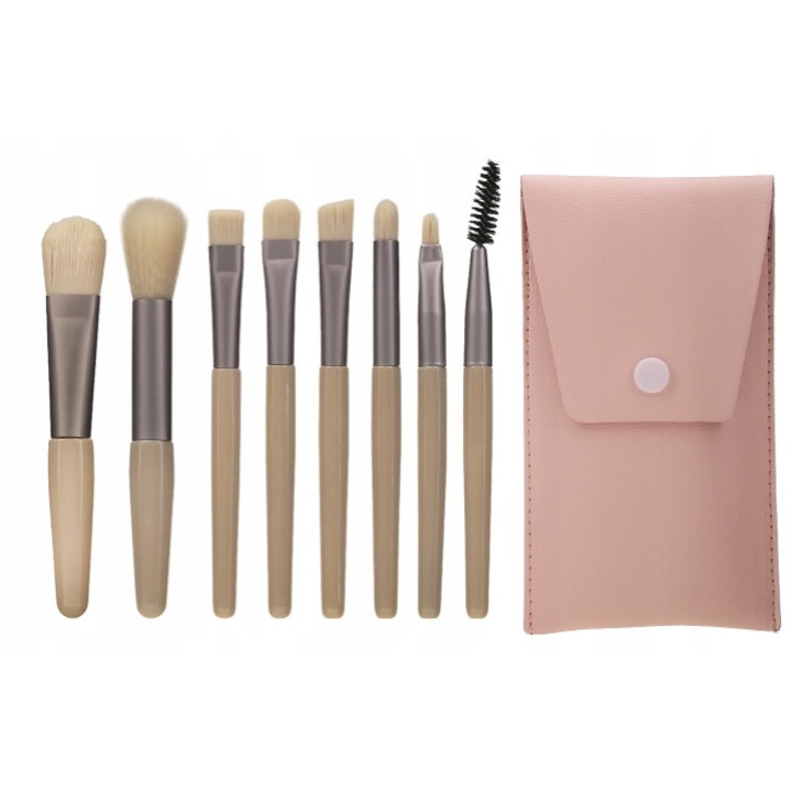 Set pensule profesionale de machiaj Lewer, 8 buc, etui textil