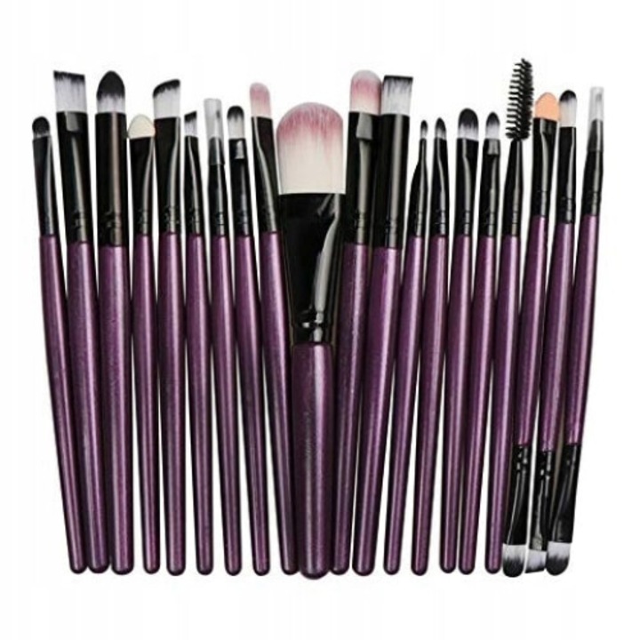 Set de 20 pensule profesionale pentru machiaj, Lewer, culori: negru/auriu, auriu, violet