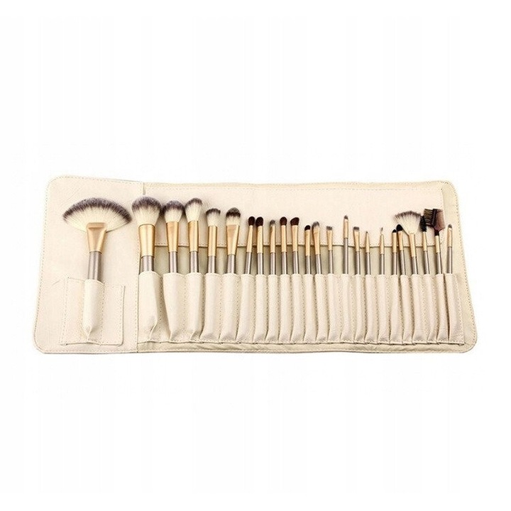 Set 24 pensule profesionale pentru machiaj, Lewer, sintetic, etui elegant, dimensiuni 18x20cm