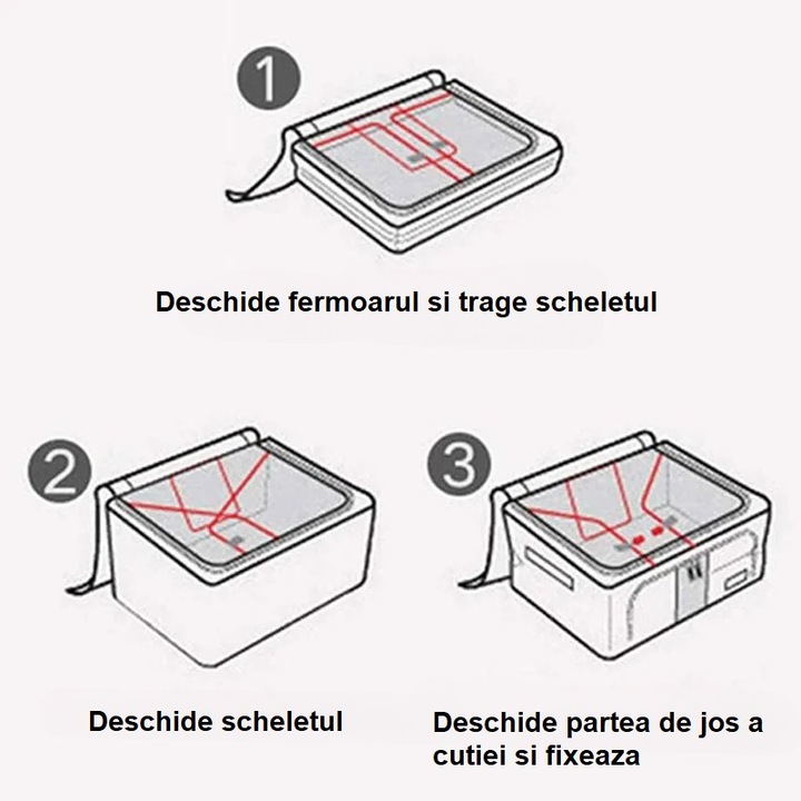 Cutie de Depozitare Pliabila, OEM, Cu Fermoar, 100 L, Textil, 60x42x40 cm, Albastru Marin, Cadru Metalic, Suport Baza Stabil din Plastic, Imprimeu buline