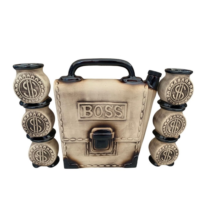 Set pentru Servirea Bauturilor, Sticla Geanta Boss 1.5 l cu Pahare 100 ml, Ceramica