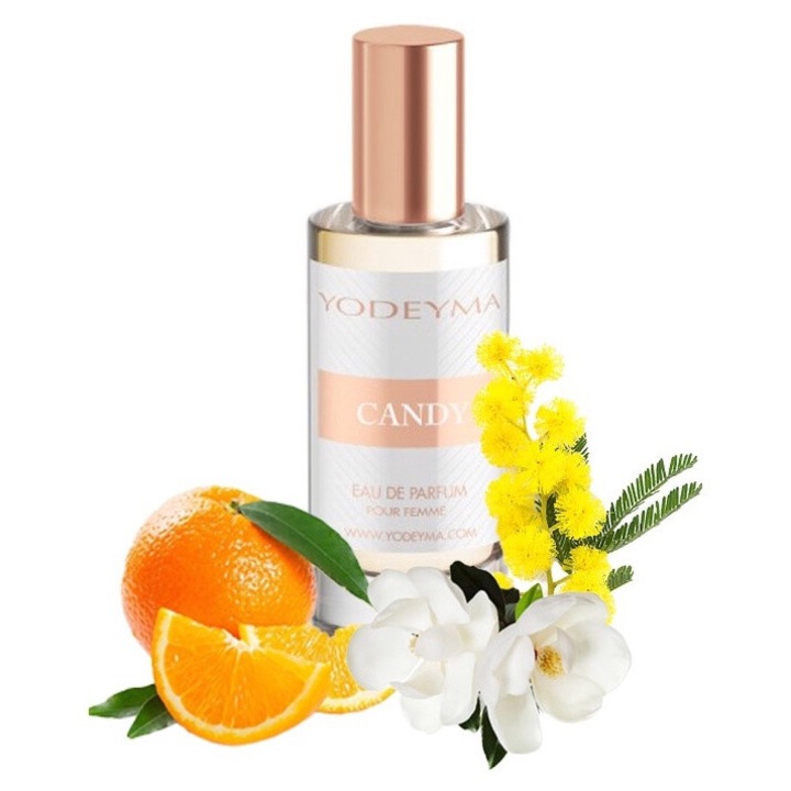 Yodeyma Candy Eau de Parfum nőknek, narancs, mimóza és magnólia árnyalatai, megragadja a nő örömét és energiáját, tele élettel és spontaneitással, 15ml