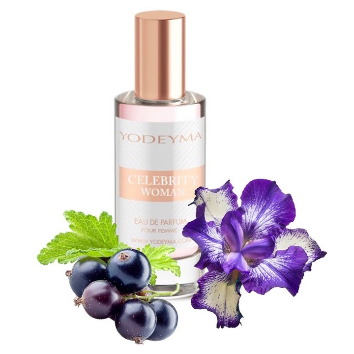 Yodeyma Celebrity Woman Mini Apa de parfum pentru femei, nuante de agris negru, iris si pachuli, parfumul feminin dedicat femeii moderne si sofisticate, 15ml