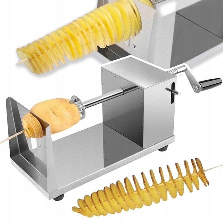 Maszynka manuala pentru cartofi spiralati, PrzydaSie, 2 lame, inox, 14x26,5x12cm