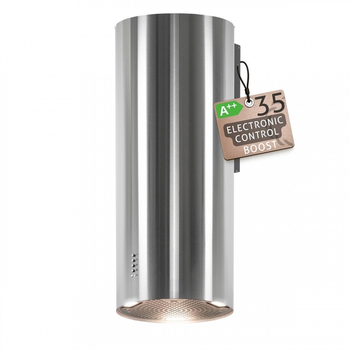 Hota de perete Turbionaire Dot 35 Wall, Motor brushless 800 mc/h, Clasa A++, Control electronic, Iluminare LED 4000K, 3 viteze + Boost, Filtru Aluminiu in 5 straturi, Design minimalist, Inox