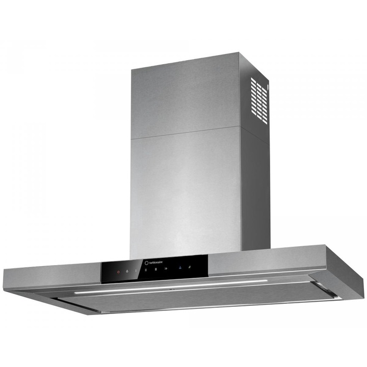 Turbionaire Elva 90 TEV90WS fali elszívó, Kefe nélküli motor 800 mc/h, A++ osztály, Automatikus működés, Hőmérséklet-figyelő érzékelő, Levegőtisztító funkció, Állítható LED-ek, 3 sebesség, Boost és Super Boost, Kerületi szívás, 90 cm, Rozsdamentes acél