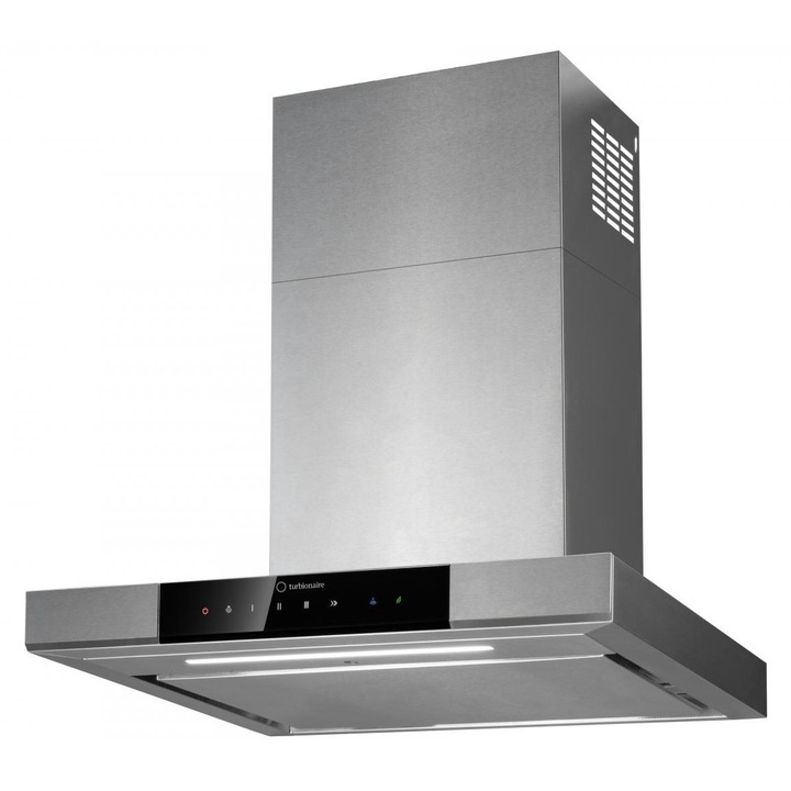 Turbionaire Elva 60 TEV60WS fali elszívó, Kefe nélküli motor 800 mc/h, A++ osztály, Automatikus működés, Hőmérséklet-figyelő érzékelő, Levegőtisztító funkció, Állítható LED-ek, 3 sebesség, Boost és Super Boost, Kerületi szívás, 60 cm, Rozsdamentes acél