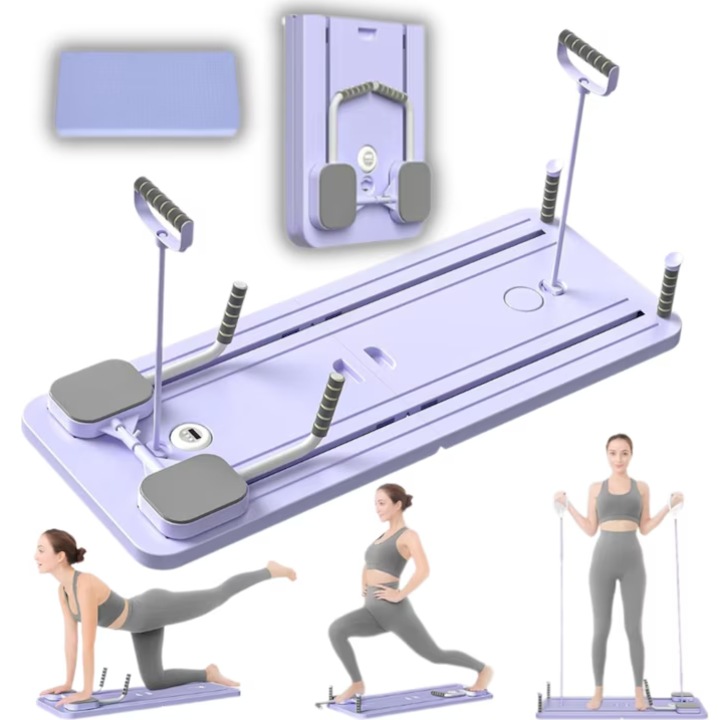 Placa fitness, ideala pentru Pilates, exercitii reformatoare, usoara si portabila, peste 20 de exercitii, tonifiere pentru intregul corp, rezistenta reglabila - PILARAFIT
