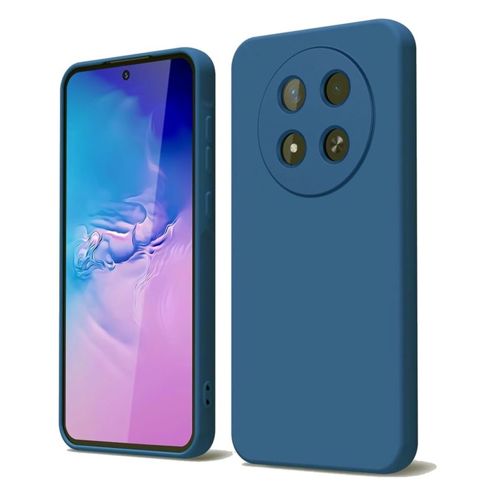 Матов силиконов калъф за Honor Magic7 Lite, OPTIM SOLUTION, защита на камерата, мек течен TPU, SlimFit, официален и основен дизайн, лек, повдигнати ръбове, син