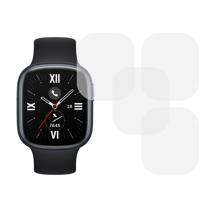 Комплект от 4 x фолио, съвместимо с Honor Watch 4, Commando Shield Full Glue, Възобновяем силиконов хидрогел, Anti-shock и против счупване, SlimLine NanoShield, Transparent