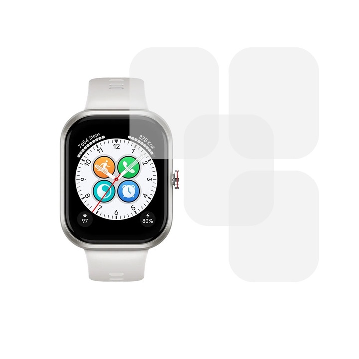 Комплект от 4 x фолио, съвместимо с часовник Honor Choice, Commando Shield Full Glue, възобновяем силиконов хидрогел, против удар и против счупване, SlimLine NanoShield, прозрачен