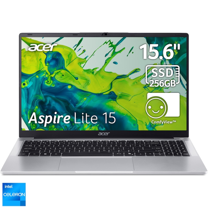 Лаптоп Acer Aspire Lite 15, Intel® Celeron® N4500, 15.6'', Full HD, IPS, 8GB LPDDR4X, 256GB SSD, Intel® UHD Graphics, No OS, Pure Silver