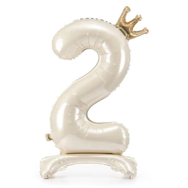 Balon Din Folie Cifra 2, Crem cu Coroana Aurie 84cm