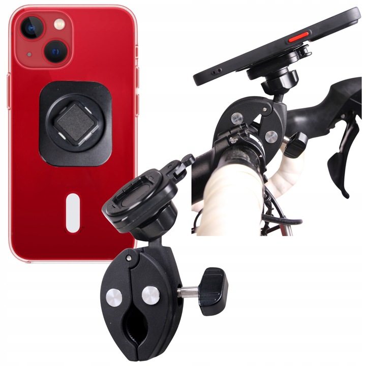 Kerékpáros telefontartó, Fit4med, 360 fokban forgatható, stabil, univerzális adapter, 15-45 mm átmérőjű kormányhoz, ütésálló, fekete, 190 g