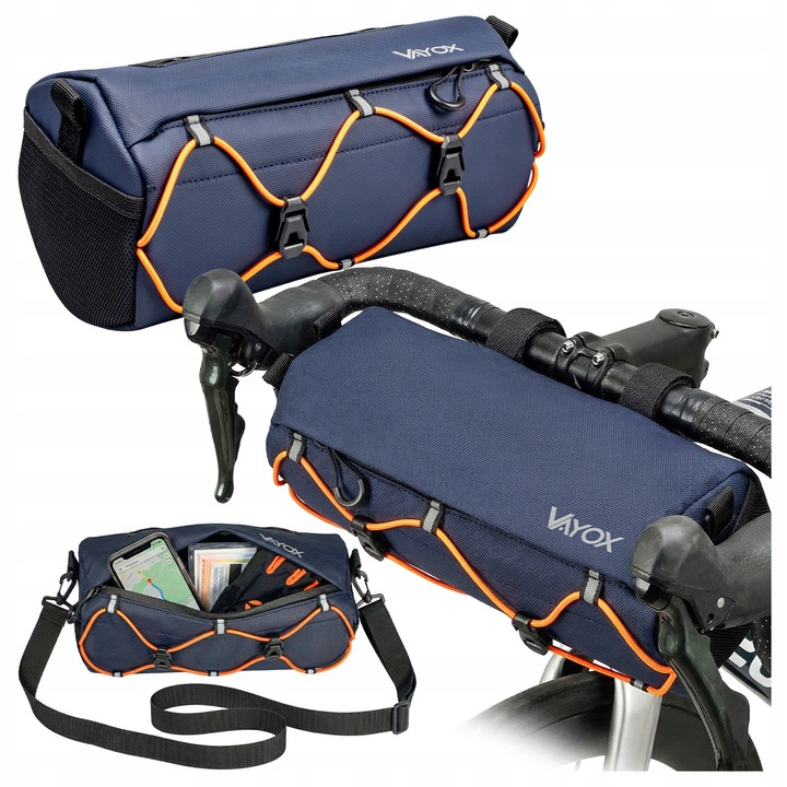 Geanta pentru biciclete cu ghidon Vayox VA0351, 2.2L, fund intarit, multifunctional, Negru