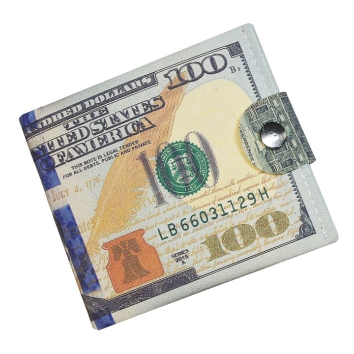 Унисекс портфейл, дизайн за 100 щатски долара, 4 отделения, многоцветен