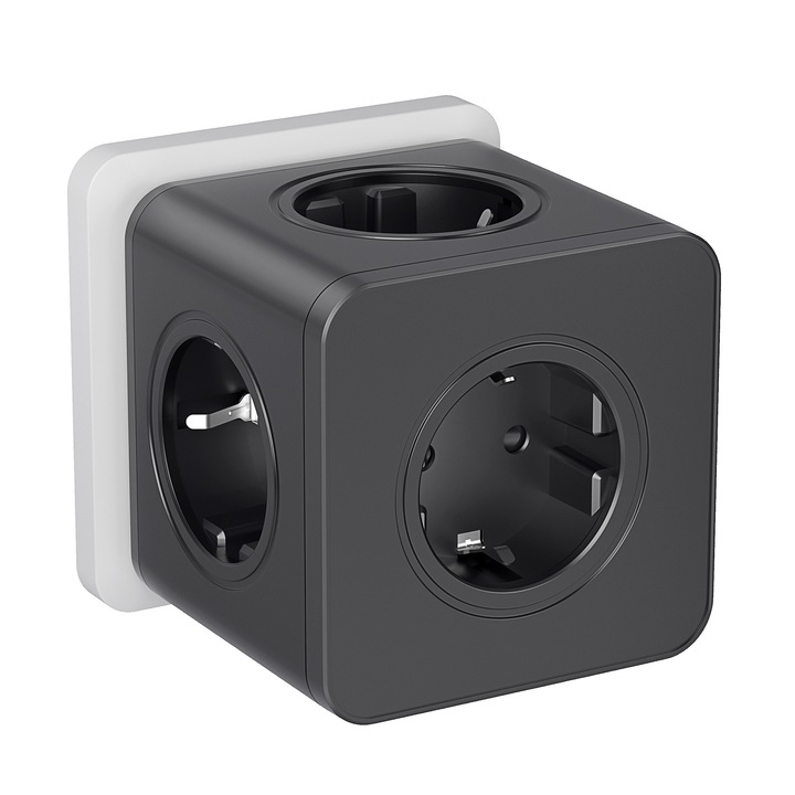 Prize KUTUMAI Powercube USB cu 5 prize AC, design compact, comutator convenabil, iluminare indicator albastra