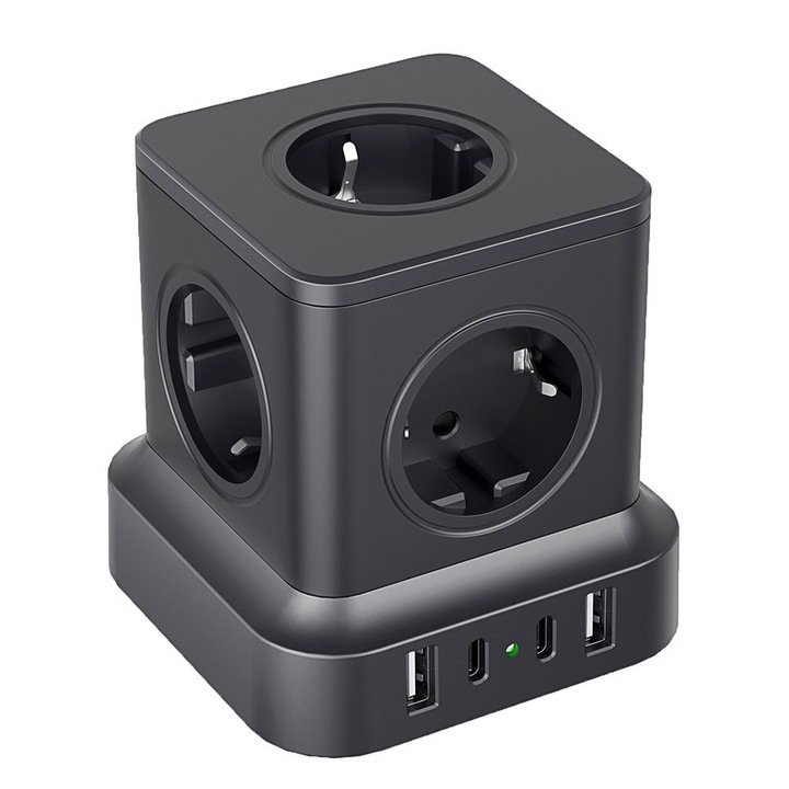 Prelungitor 9-in-1 KUTUMAI, 2 USB A, 2 USB C, 4000W, 1.8m, negru