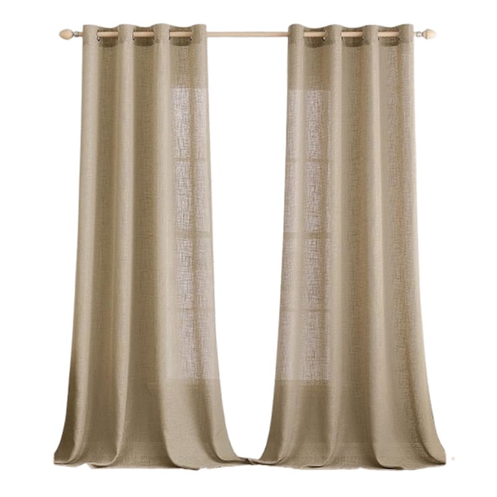 MIULEE полупрозрачни завеси с халки, визия на лен и модерен дизайн, комплект от 2 бр., 260 x 140 см, тъмнокафяв