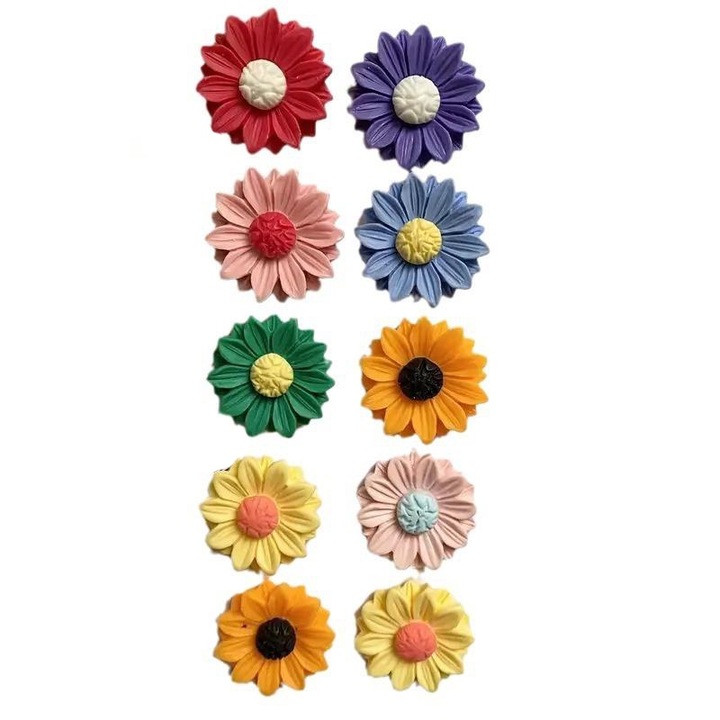 Set de 8 magneti decorativi floare soarelui, Sanbo, acrilic, 3x3cm, multicolor