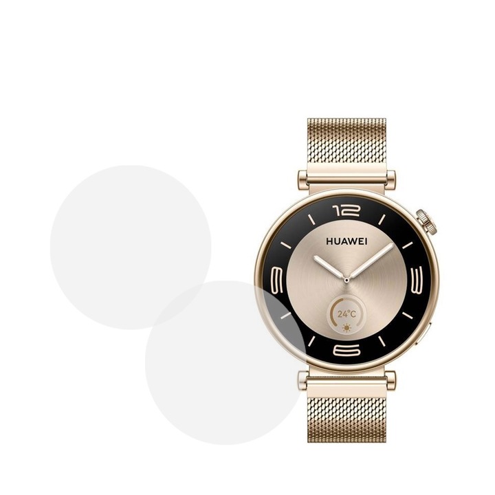 Set 2 x Folie compatibila cu Huawei Watch GT 4 41 mm, InvisiFlex Full Glue, Silicon hydrogel regenerabil, Anti soc si anti spargeri, SlimLine NanoShield, Transparenta