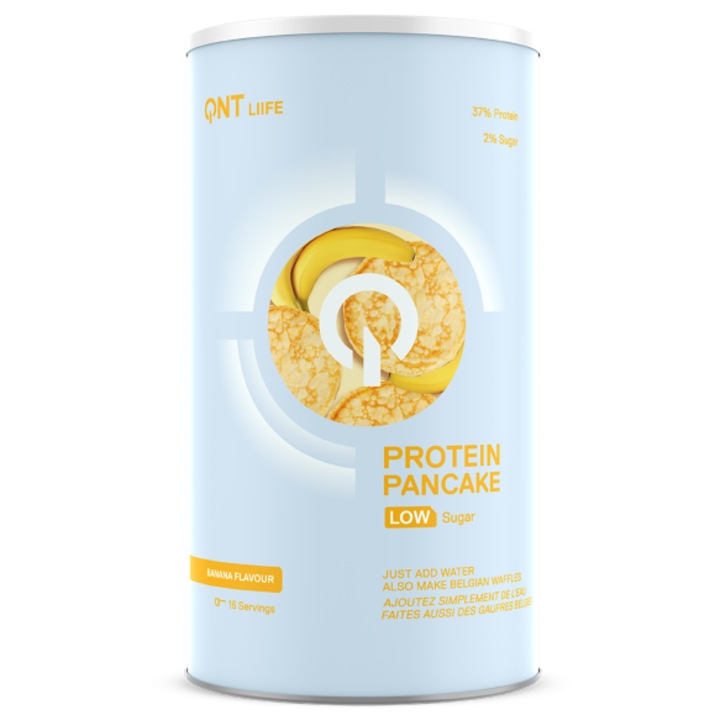 Pudra proteica pentru clatite, Protein Pancake Low Sugar, QNT, 500g, aroma banana
