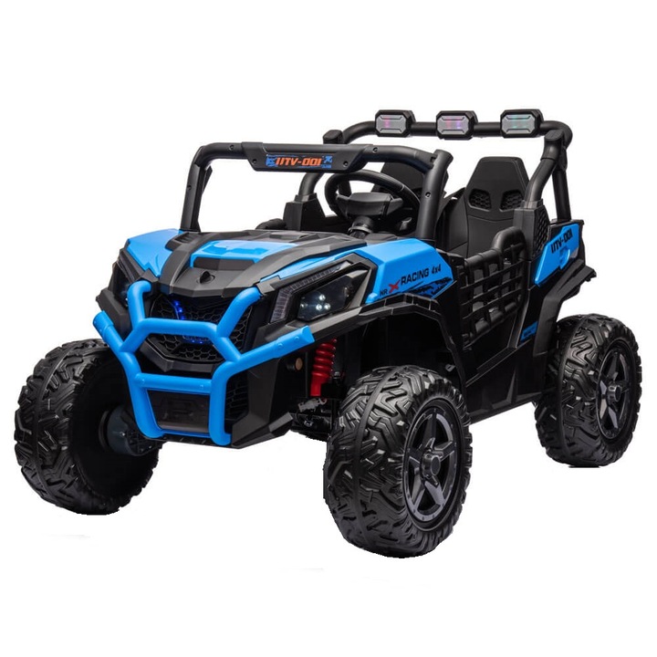 Buggy XXL UTV electric copii 4 x 4 BBH-027 cu doua locuri, albastru, tractiune 4x4, scaun piele ECO, suspensii