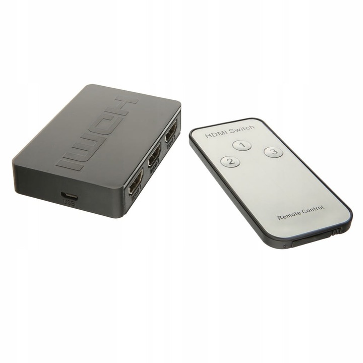 Switch HDMI 3x, cu telecomanda, suport FULL HD 1080P, 65x62x22mm, set complet