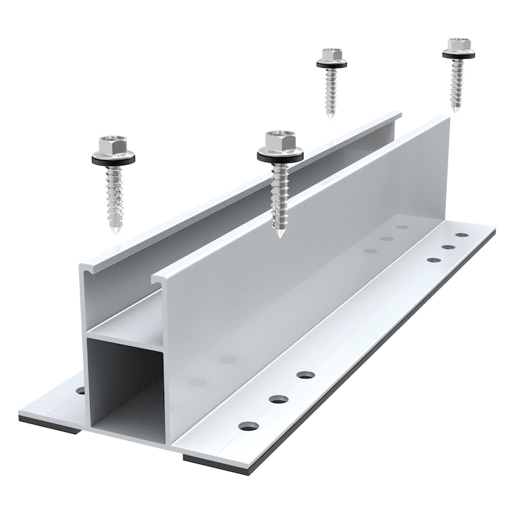 Sina Minirail cu garnitura sina pentru prinderi panouri fotovoltaice, 30cm x 5cm, pentru prindere sisteme fotovoltaice, Solid Volt
