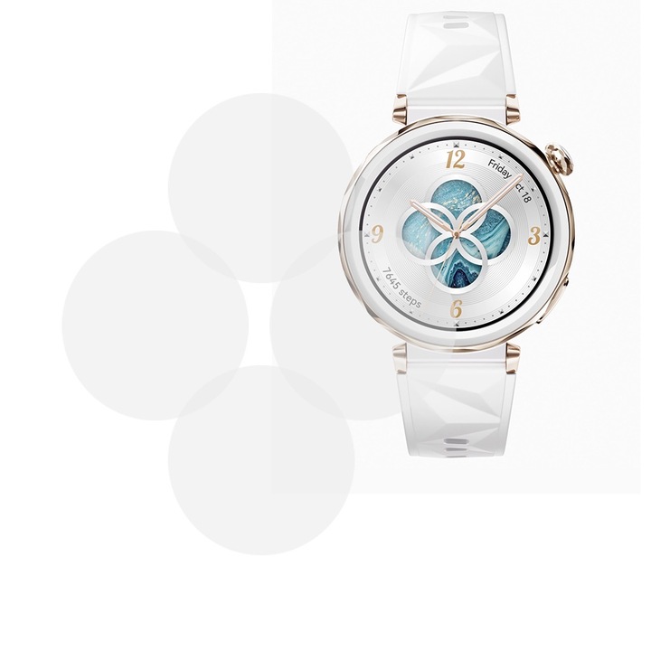 Set 4 x Folie compatibila cu Huawei Watch GT 5 Pro 42 mm, InvisiFlex Full Glue, Silicon hydrogel regenerabil, Anti soc si anti spargeri, SlimLine NanoShield, Transparenta