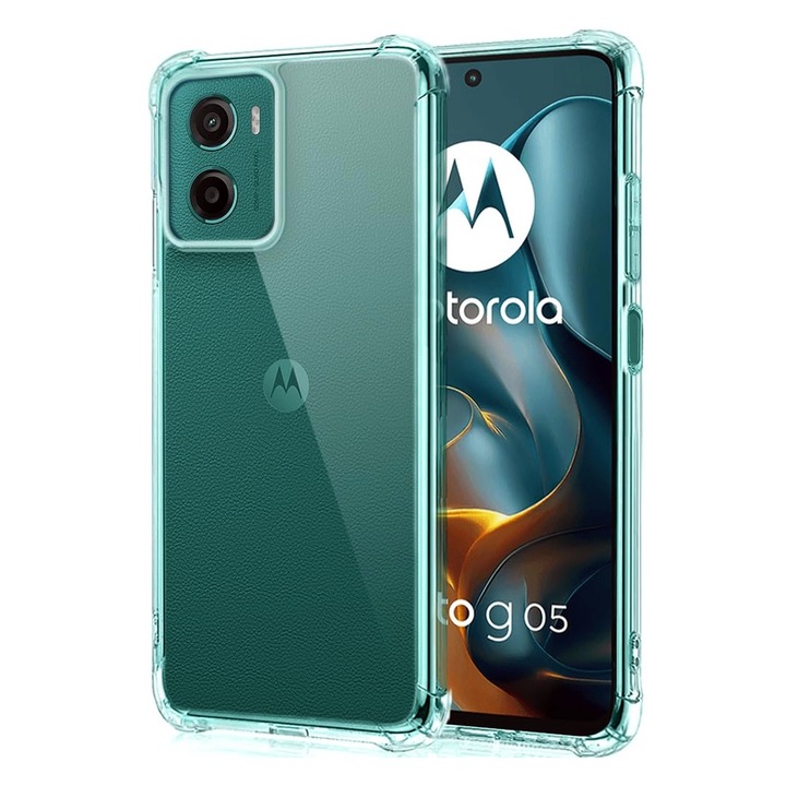 Калъф AntiShock от най-висок клас, съвместим с Motorola Moto G05 / E15, ОПТИМАЛНО РЕШЕНИЕ, Гъвкав силикон, TPU броня, Двойна инжектирана оптимална защита, Уникална дълготрайна технология против пожълтяване, ултра богато и първокласно покритие, прозрачен