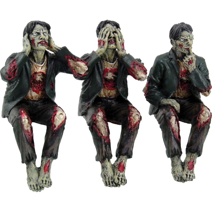 Set 3 Figurine Nemesis Now, See No, Hear No, Speak No Evil, Zombies, 10 cm