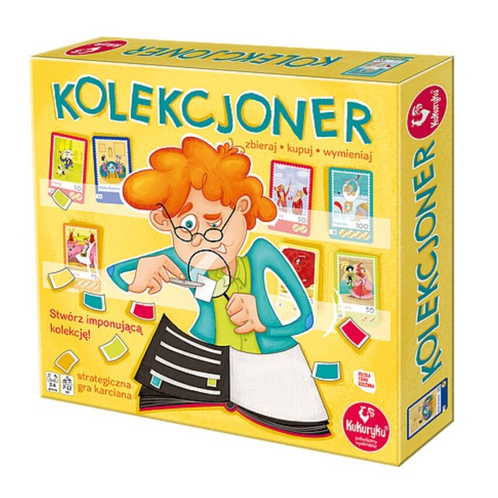 Joc de societate Kukuryku, Kolekcjoner, set 4 clasoare, 54 carti cu timbre, 245x220x45cm