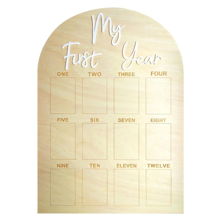 Дървено фото табло за 1 година, 12 месеца, за бебета, рустик декор
