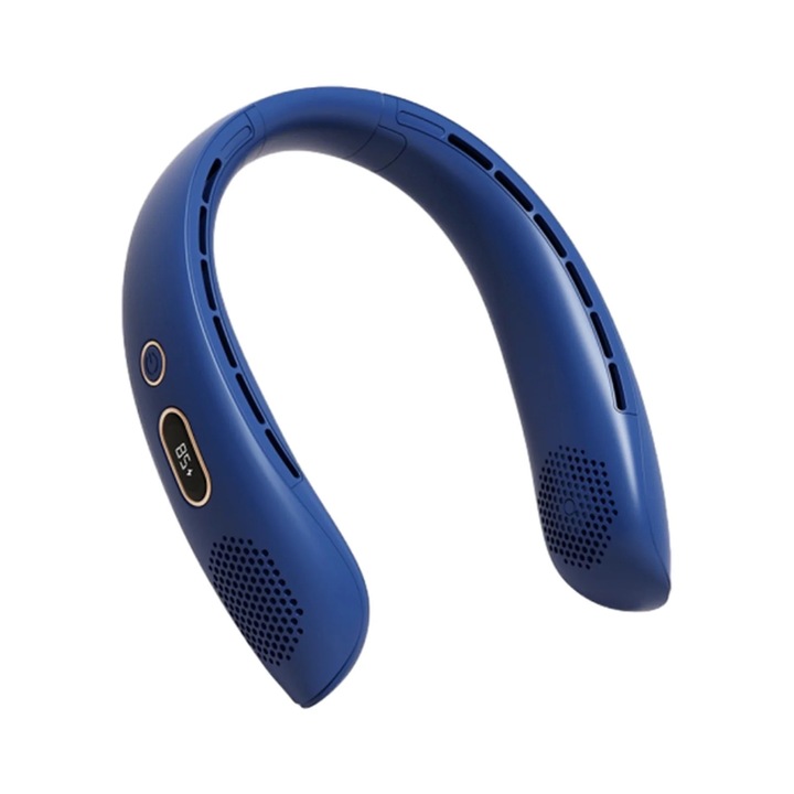 Портативен вентилатор за врат, син, USB, 3 скорости