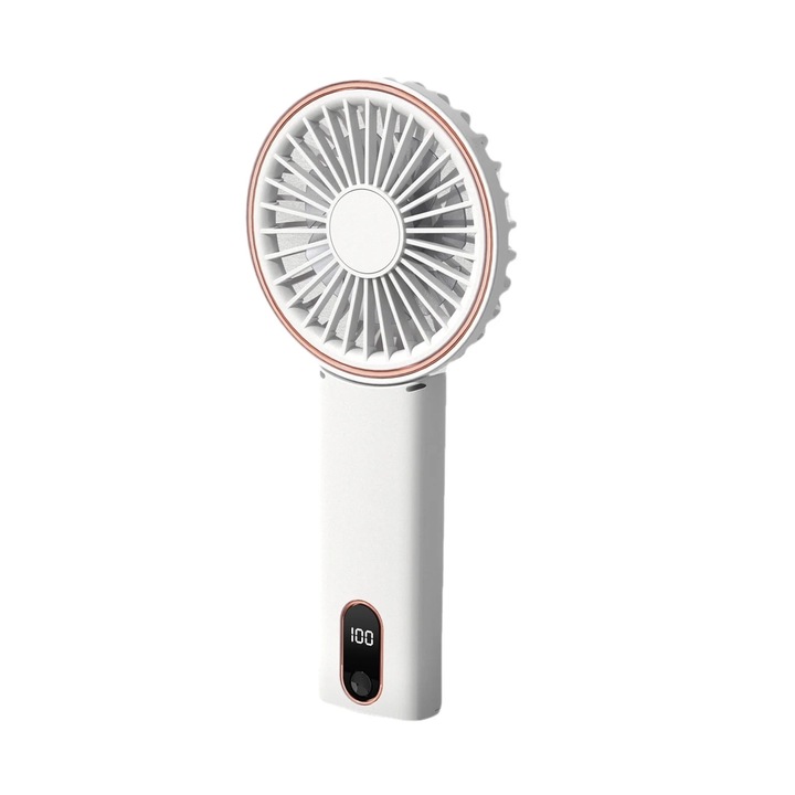 Преносим вентилатор, сгъваем, 2000mAh, 4 скорости, бял, USB кабел